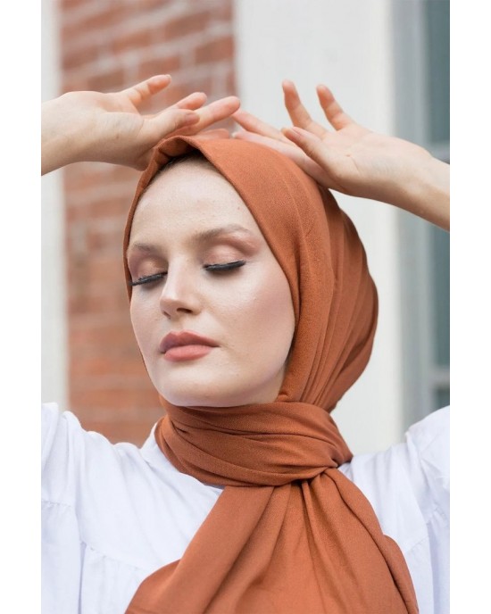 Women's Cotton Combed Cotton Shawl-Hijab in Brick Color - Soft and Versatile Scarf for Everyday Comfort