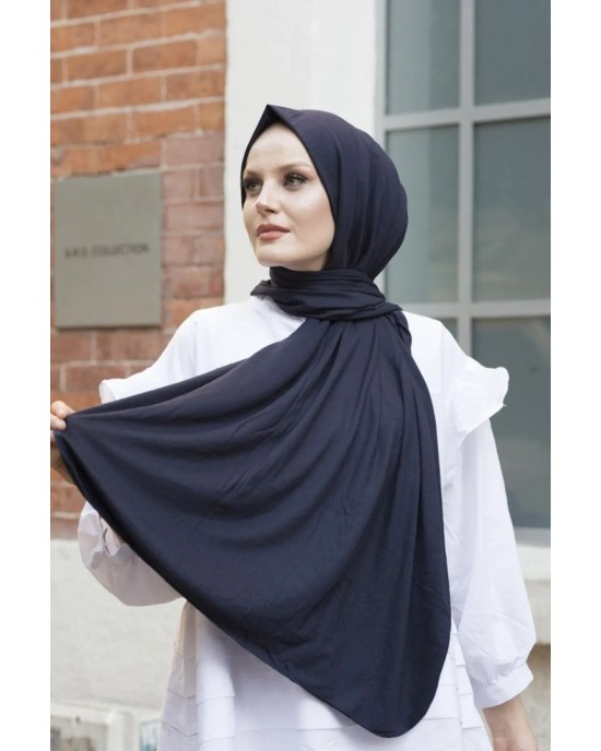 Women's Cotton Combed Cotton Shawl-Hijab in Dark Navy Blue - Soft and Versatile