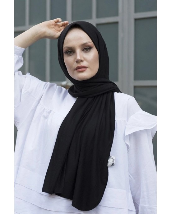 Women's Black Cotton Combed Shawl-Hijab for Comfort and Style