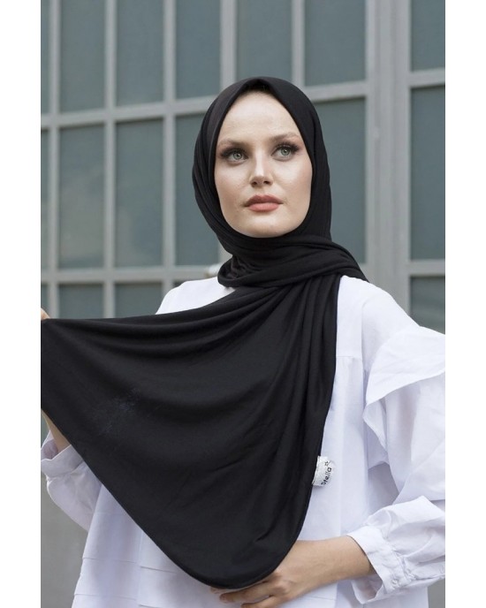 Women's Black Cotton Combed Shawl-Hijab for Comfort and Style