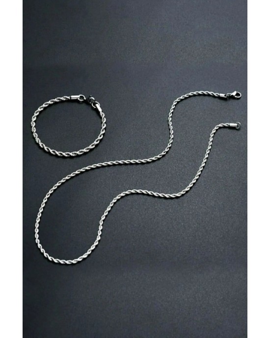 Unisex Silver Plated Thin Stud Necklace Bracelet Set - Rustproof, Tarnishproof, Colorfast
