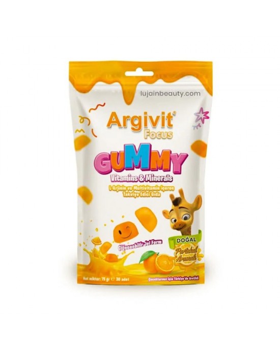 أرجيفيت فوكس Argivit Focus Gummy, تعزيز الأنتباه والتركيز للأطفال والكبار, إل-أرجينين و فوسفاتيديل سيرين وفيتامينات متعددة, 30 جيلي قطعة بنكهة البرتقال