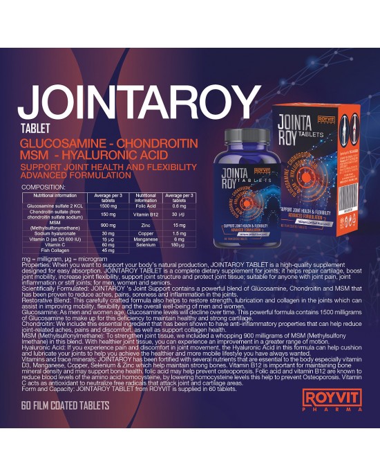 JOINTAROY Tablets for Stronger Joints, Natural Joint Repair with Glucosamine & Chondroitin, 60 Tablets