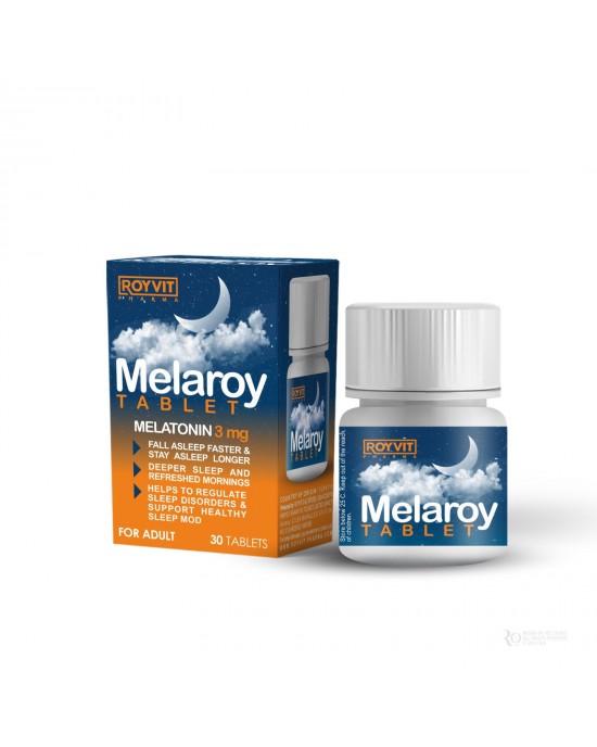 MelaRoy Melatonin Uyku Tabletleri, %100 İlaçsız, Alışkanlık Yapmaz, Daha İyi Uyku ve Gelişmiş Sağlık İçin 3 mg Melatonin, 30 Tablet