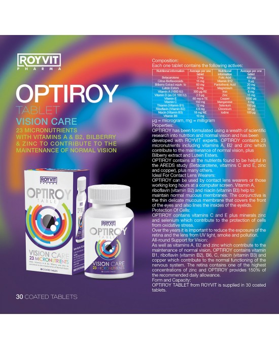 OPTIROY Tablets: Vision Boost, Nutrient-Rich Eye Care Formula, 30 Tablets