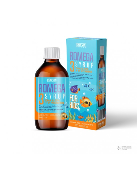 ROMEGA 3 Complete Omega-3 Fish Oil Syrup for Kids with Multivitamins and Minerals for Children's Brain, Vision, and Immune Support, 150 ml