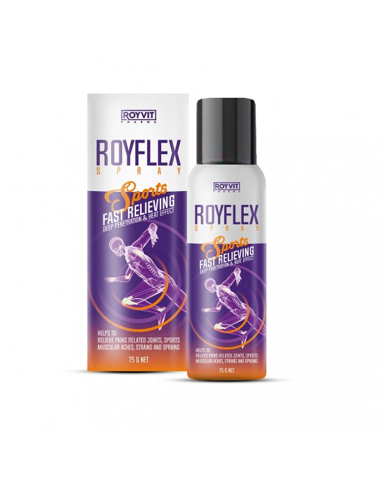 بخاخ رويفليكس RoyFlex لتخفيف آلام الظهر والمفاصل بسرعة, بخاخ لعلاج آلام الإصابات الرياضية, تخفيف آلام العضلات والالتواءات والتشنجات, سريع المفعول,  75 مل