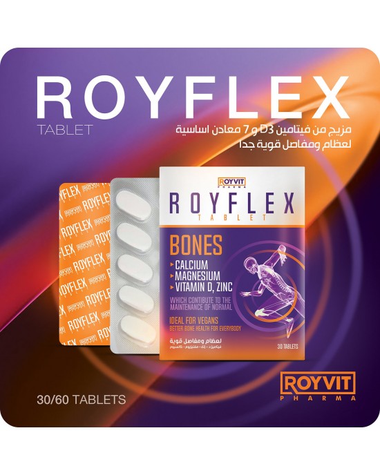 RoyFlex Tablet, For healthy and strong joints and bones, Calcium, Magnesium, Zinc, Vitamin D3, 30 Tablets