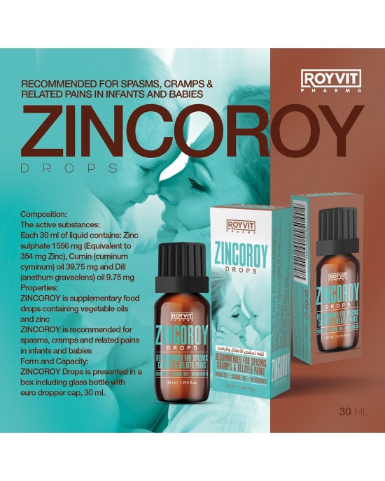 ZincoRoy Colic Relief Drops, Natural Solution for Infant Spasms, Cramps, and Colic, 30 ml