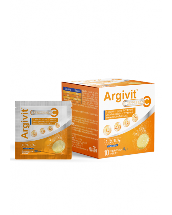 Argivit Effervescent Tablets: Optimal Blend of Vitamin C, Zinc, Vitamin D & K2 for Enhanced Immunity 10 Effervescent Tablets