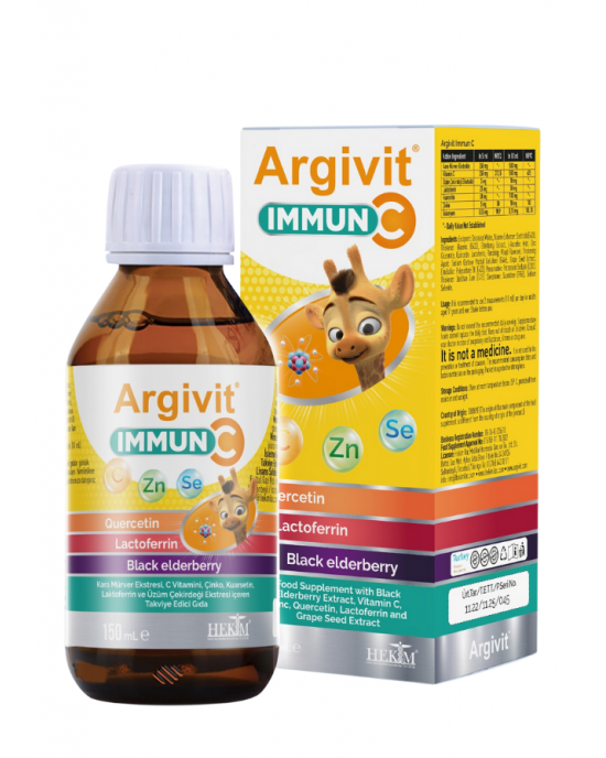 شراب ارجيفيت المناعة Argivit Immune لتقوية الجهاز المناعي مع فيتامين C - درع مناعي مدعم بخلاصة التوت البري والكويرسيتين وفيتامينات - 150 مل