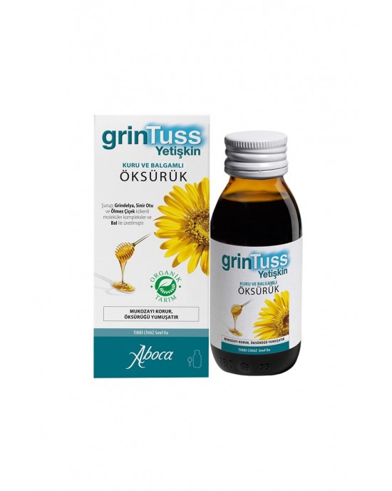 GrinTuss Herbal Cough Syrup For Adults: Dry & Phlegmy Relief with Organic Honey 128g - Day& Night  Cough Relief for Peaceful Sleep